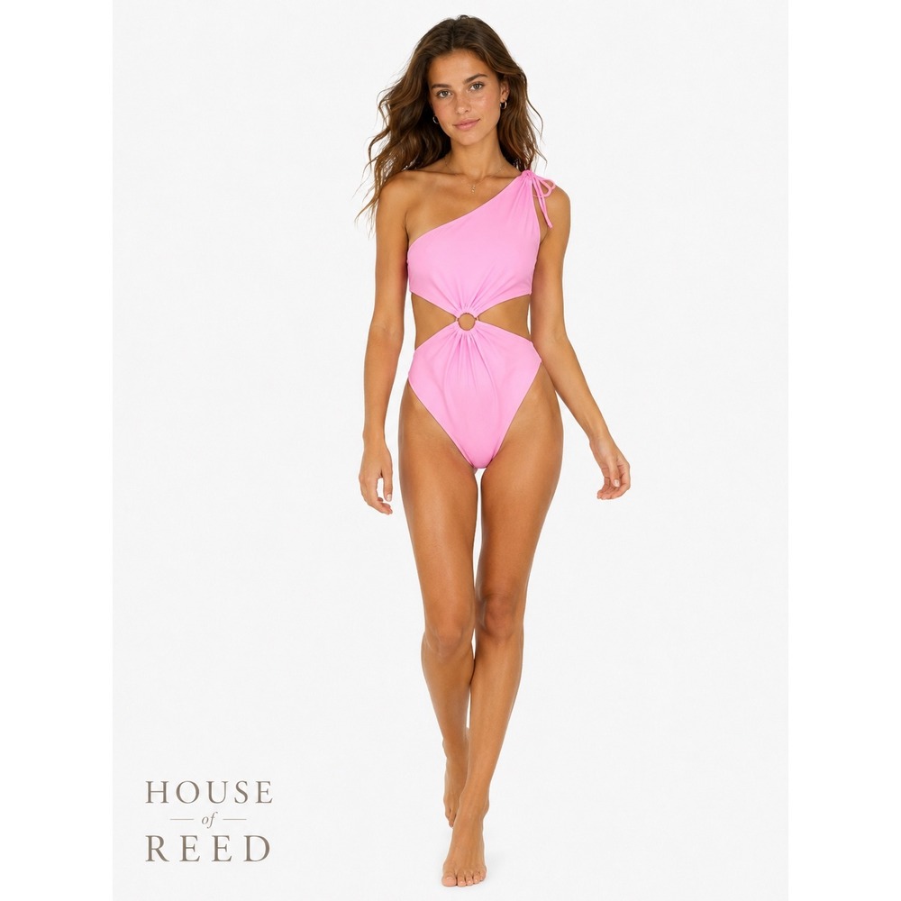 Agua Bendita‎ Bloom Ross Solid Pink One Shoulder Cut Out One Piece Swimsuit XL